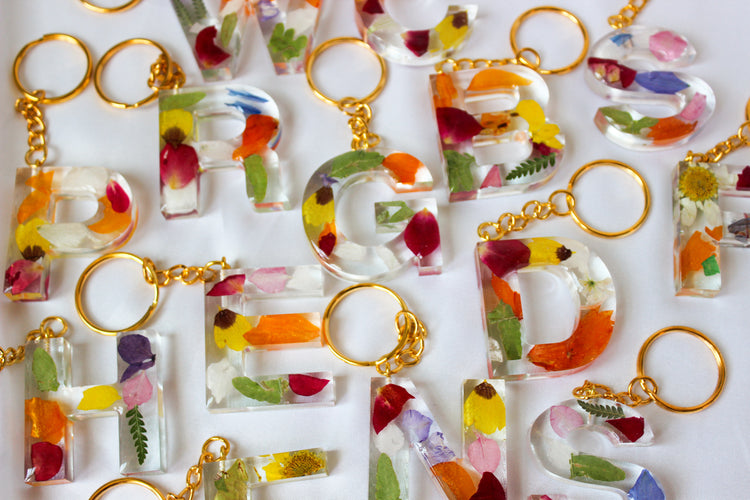 Pressed Flower Alphabet Letter Keychains