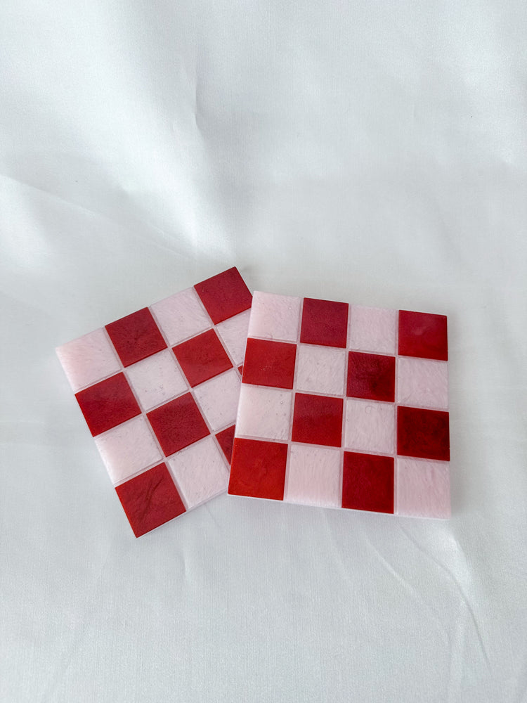Valentines checkered coaster sets