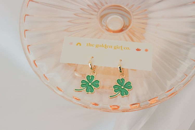 Four Leaf Clover Huggie Hoops