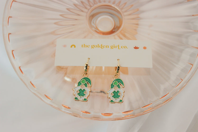 Shamrock Gnome Huggie Hoops