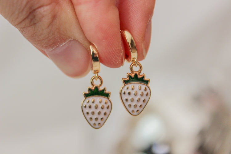 Pink Strawberry Huggie Hoops