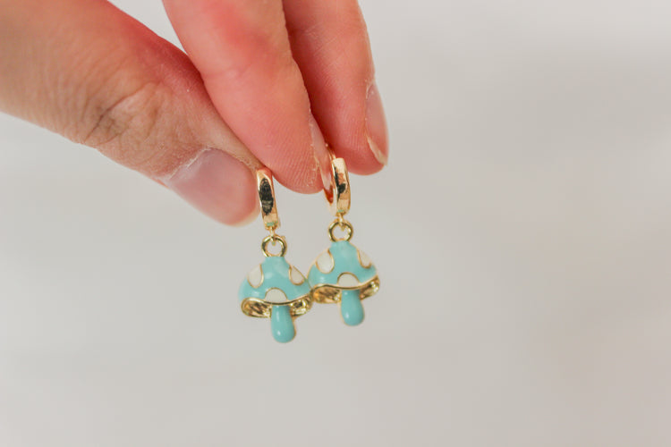 Blue Mushroom Huggie Hoops