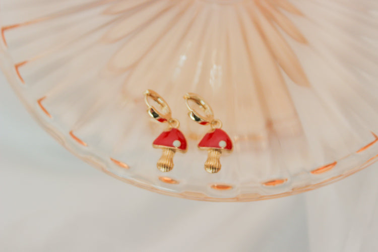Red Mushroom Huggie Hoops