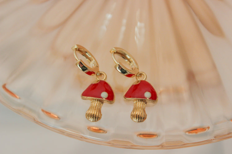 Red Mushroom Huggie Hoops