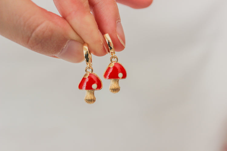 Red Mushroom Huggie Hoops