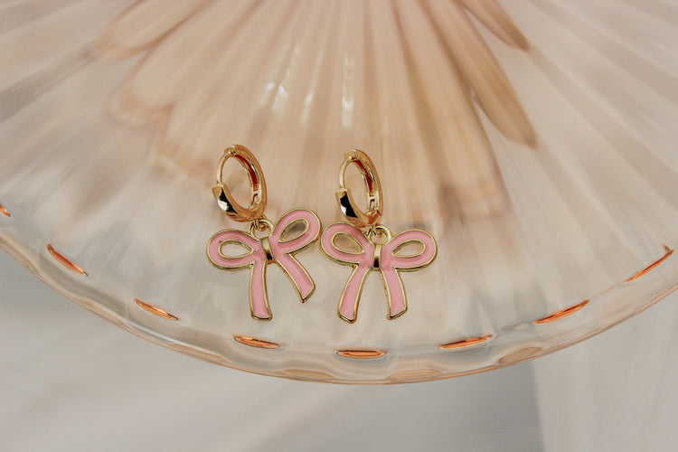 Pink Bow Huggie Hoops