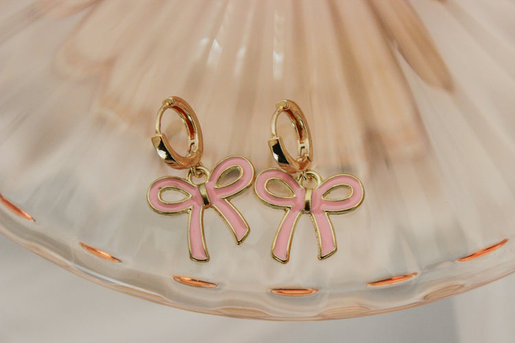 Pink Bow Huggie Hoops