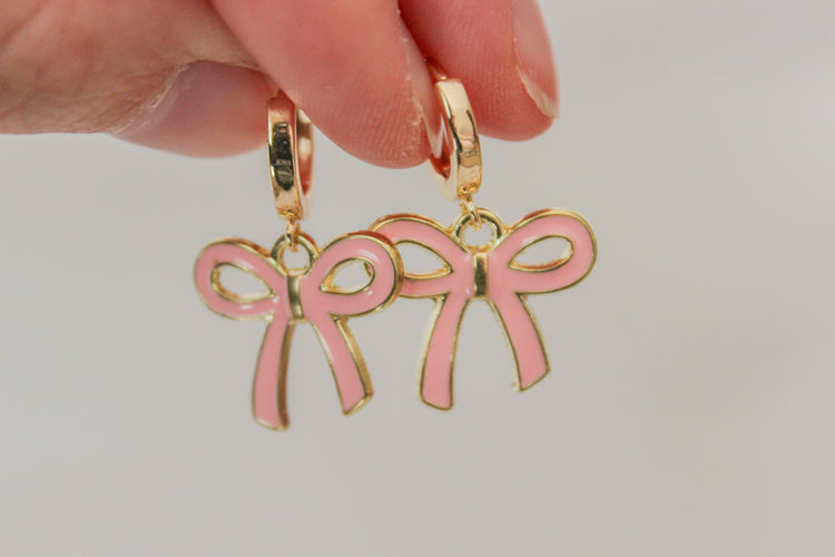 Pink Bow Huggie Hoops