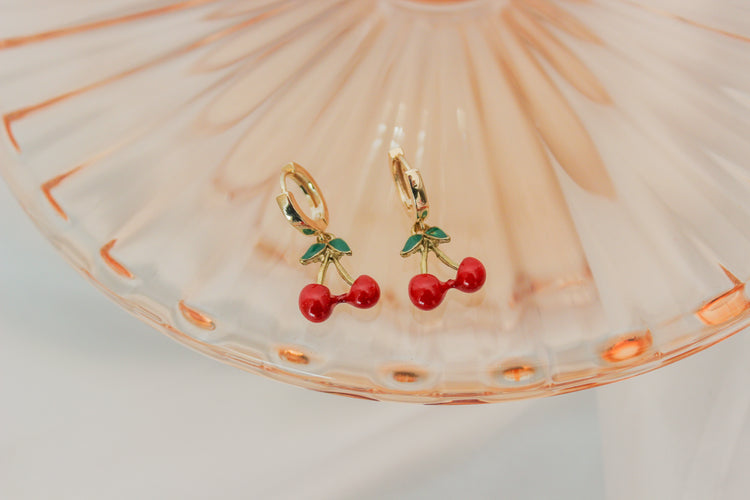 Cherry Huggie Hoops