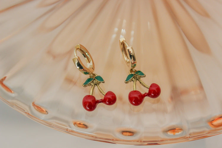 Cherry Huggie Hoops