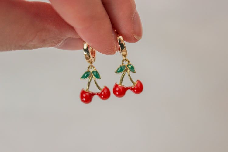 Cherry Huggie Hoops