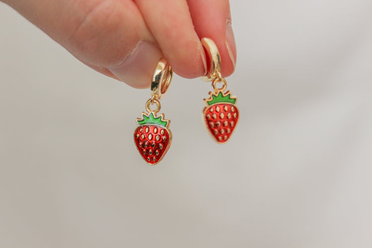Red Strawberry Huggie Hoops
