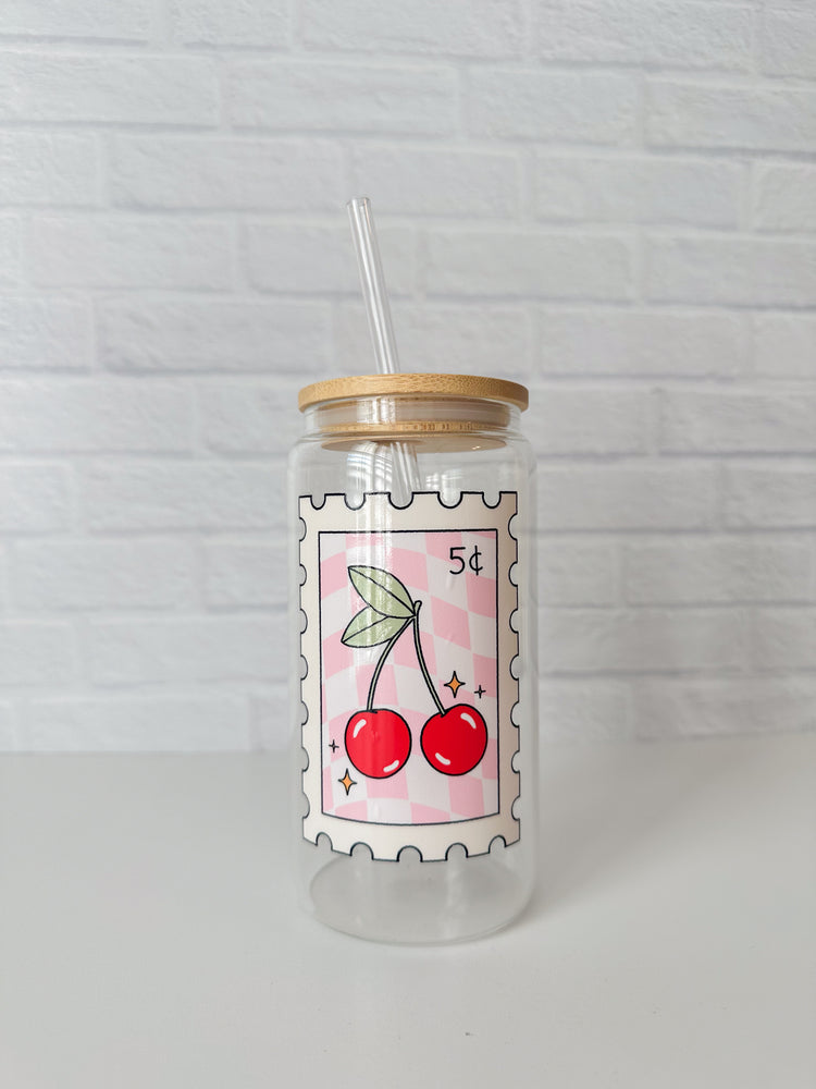 Cherry Stamp Glass Cup