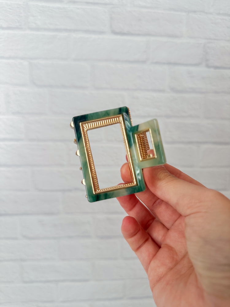 Emerald + Gold Claw Clip