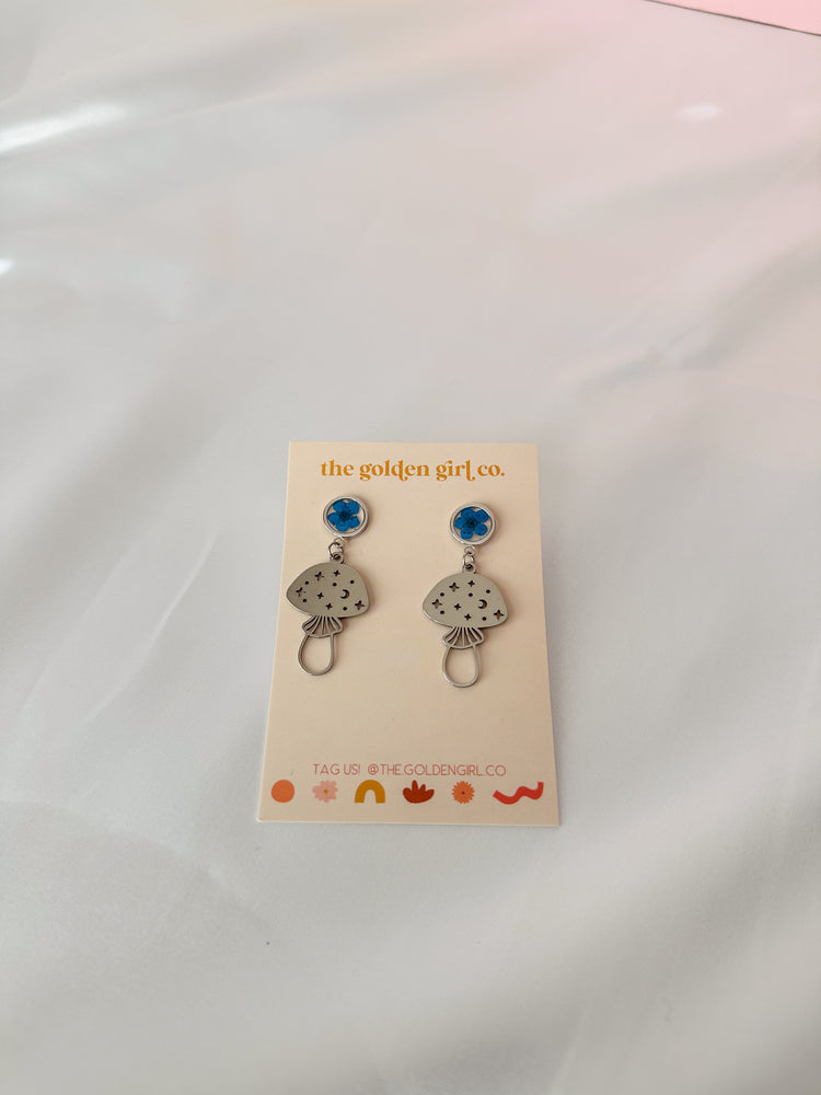 Blue Mushroom Dangles (silver)