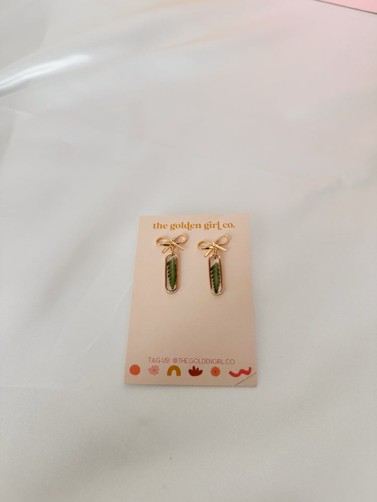 Oval Bow Fern Dangles