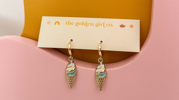 Ice Cream Cone Huggie Hoops (Teal)