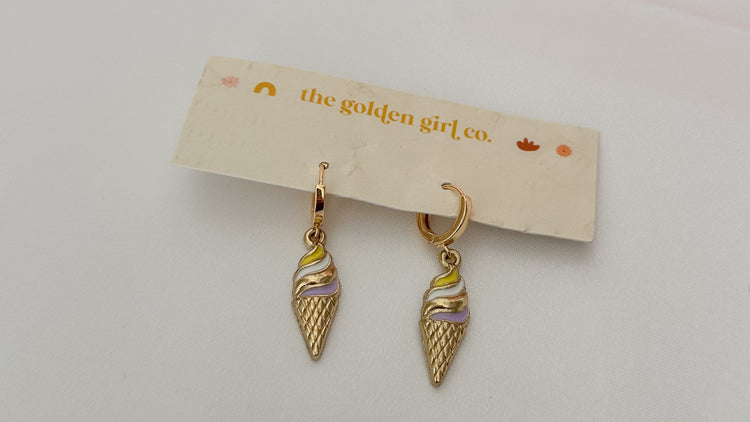 Ice Cream Cone Huggie Hoops (yellow)