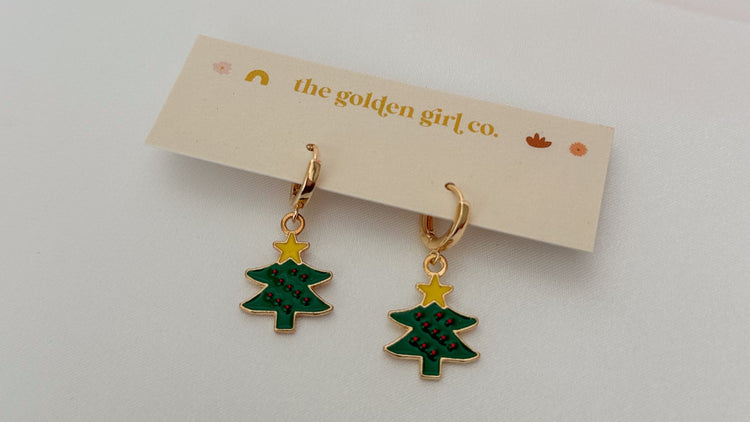 Funky Christmas Tree Huggie Hoops