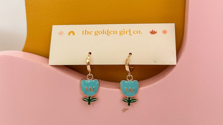 Blue Tulip Huggie Hoops