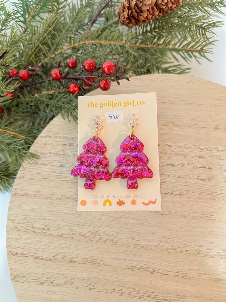 Glam Pink Christmas Tree Dangles (Ready to ship)