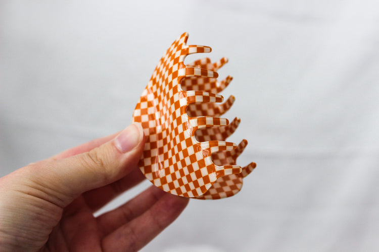 Orange Checkered Claw Clip