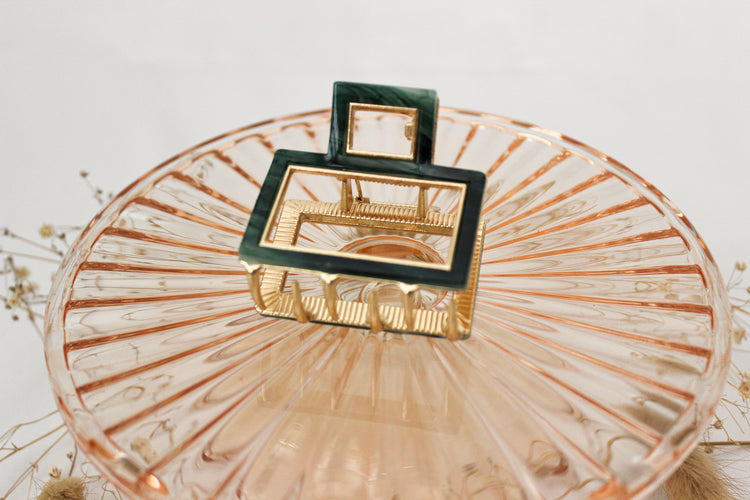 Emerald + Gold Claw Clip