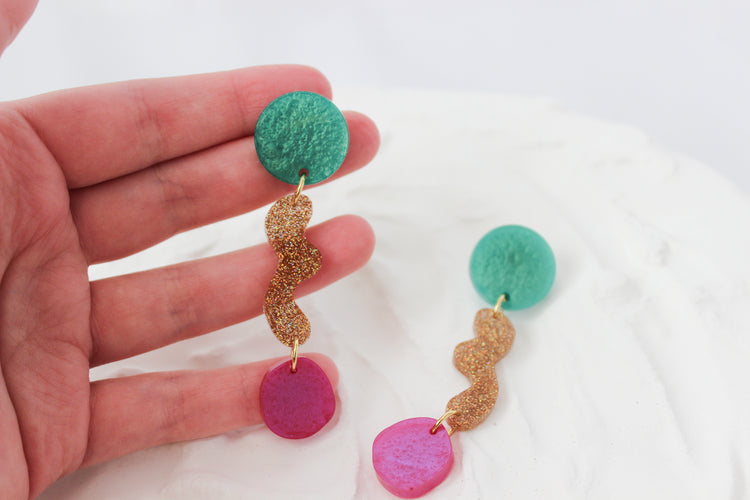 Color Block Squiggle Dangles