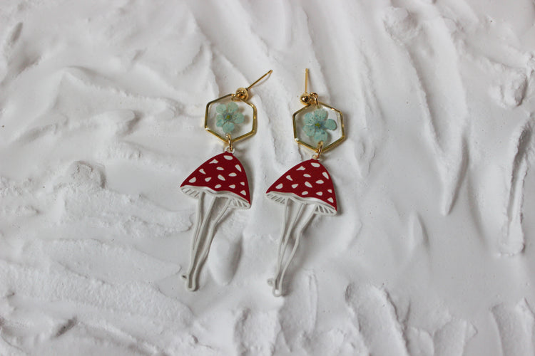 Blue Mushroom Girl Dangles