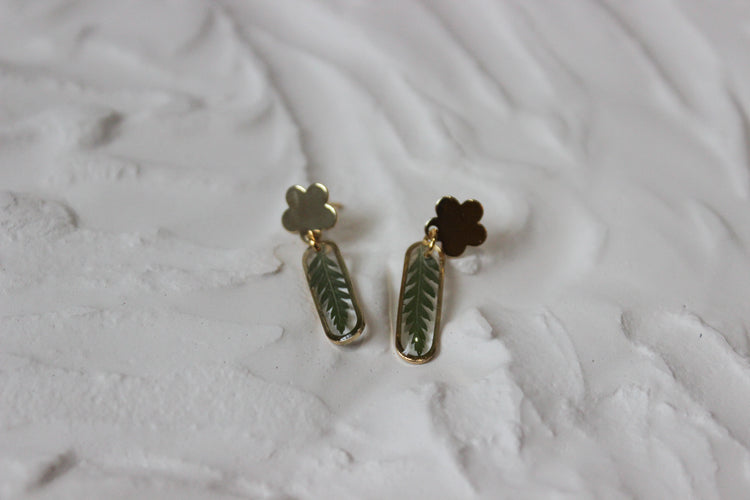 Gold Flower Fern Dangles