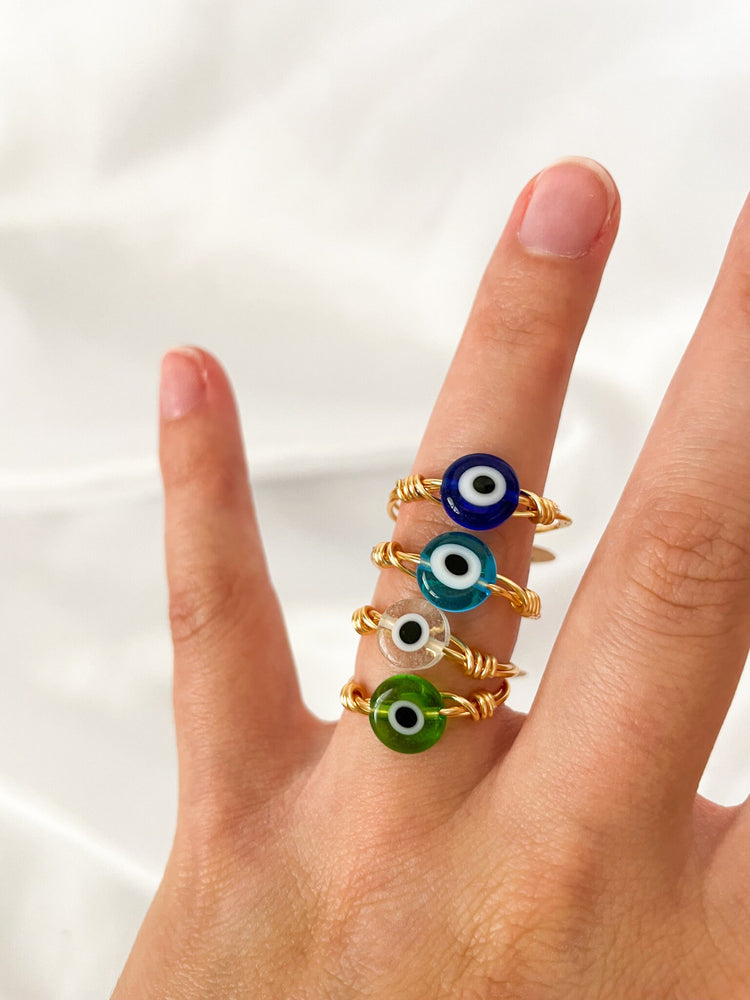 Dainty Wire Wrapped Evil Eye Ring | Minimalist Gold Ring | Dainty Gold Jewelry | Holiday Gift for Her | No Tarnish Wire Wrap Rings