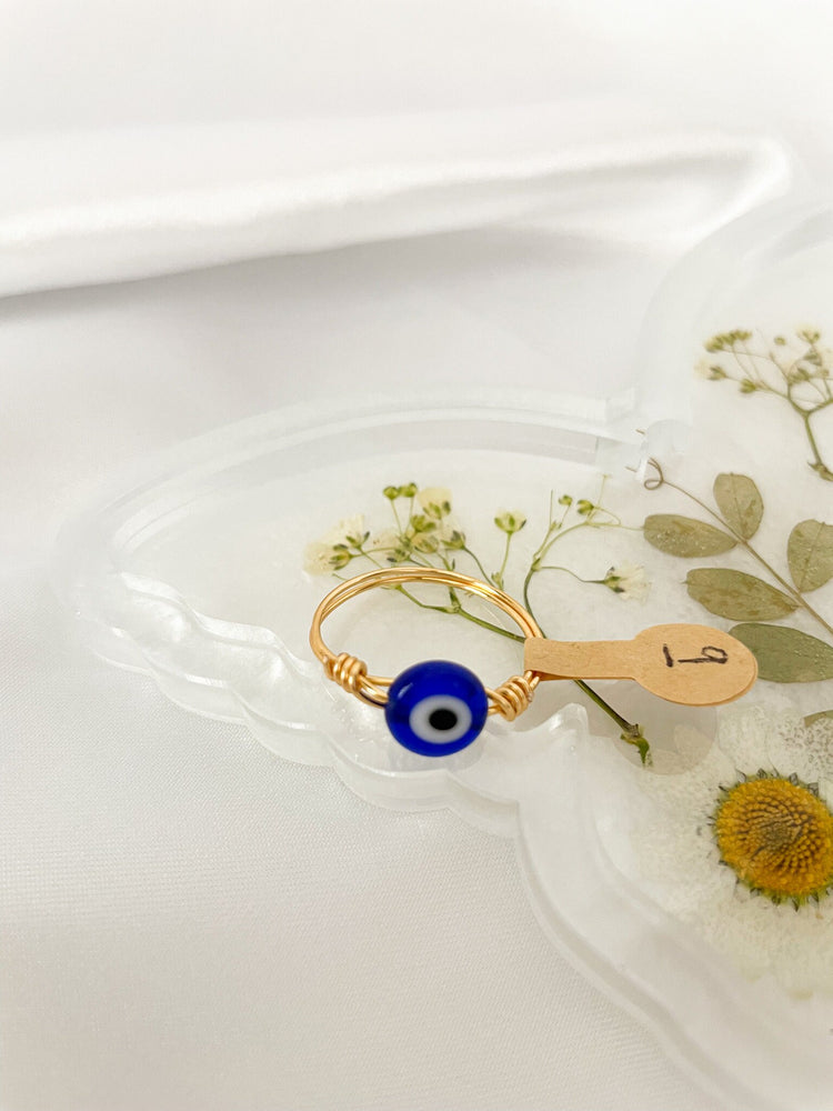 Dainty Wire Wrapped Evil Eye Ring | Minimalist Gold Ring | Dainty Gold Jewelry | Holiday Gift for Her | No Tarnish Wire Wrap Rings