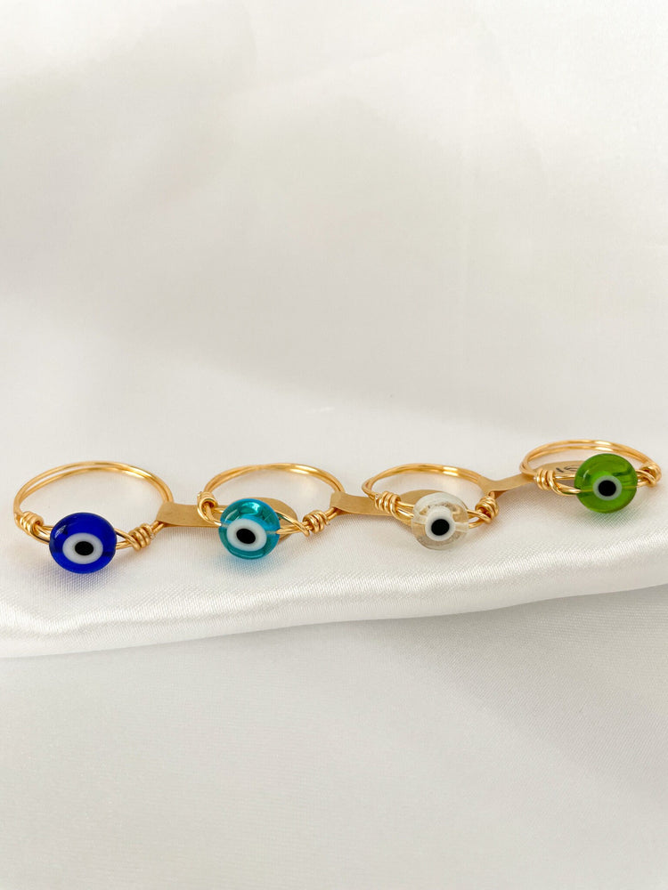 Dainty Wire Wrapped Evil Eye Ring | Minimalist Gold Ring | Dainty Gold Jewelry | Holiday Gift for Her | No Tarnish Wire Wrap Rings