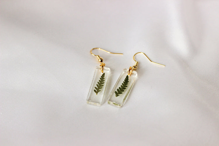 Fern Dangle Earrings | Pressed Flower Resin Earrings | Minimalist Jewelry | Lightweight Statement Earrings | Dainty Floral Earring