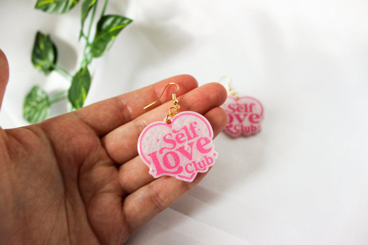 Self Love Club Resin Earrings | White Dangle Earrings | Female Empowerment Earrings | Lightweight Statement Earrings | Hypoallergenic