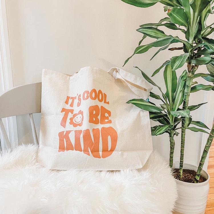 It’s Cool To Be Kind Tote Bag | Large Square Tote | Recycled Cotton Reusable Bag | Trendy Retro Style Tote
