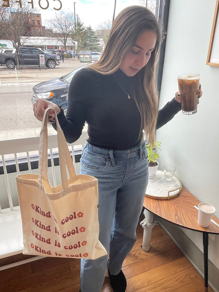 It’s Cool To Be Kind Tote Bag | Small Rectangle Tote | Recycled Cotton Reusable Bag | Trendy Retro Style Tote