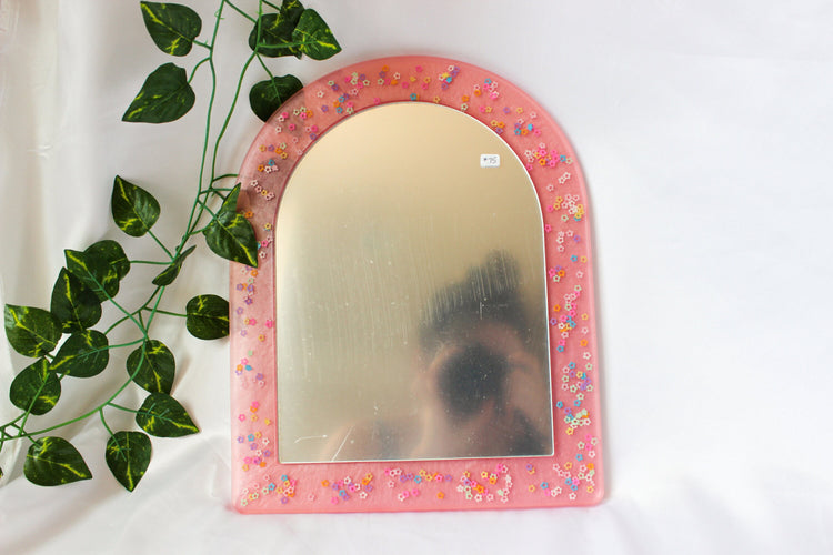 Large Resin Arch Mirror | Decorative Floral Mirror | Boho Floral Room Decor | Vanity Mirror