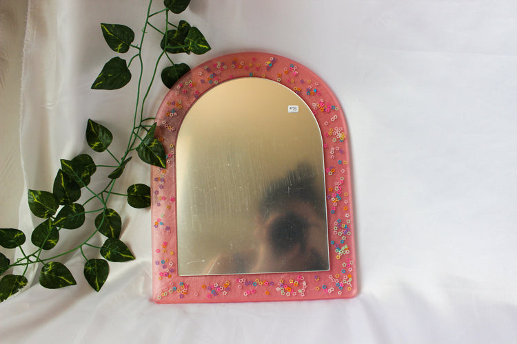 Large Resin Arch Mirror | Decorative Floral Mirror | Boho Floral Room Decor | Vanity Mirror