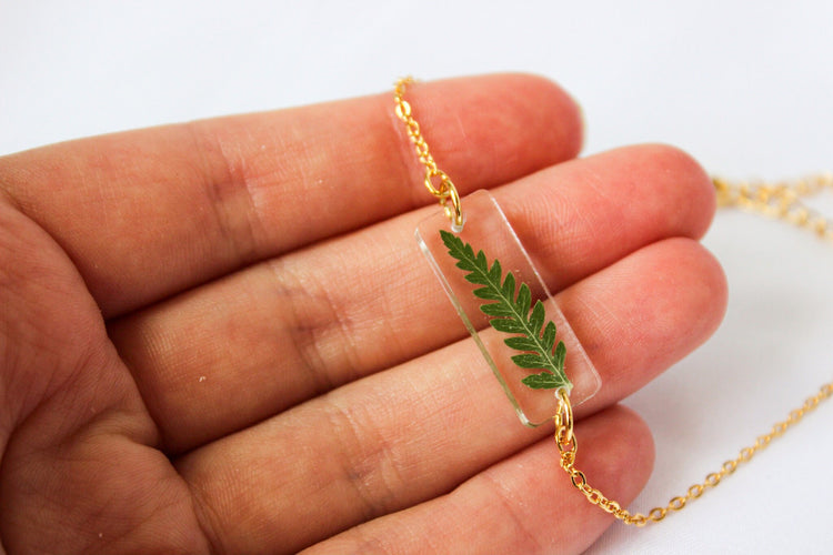 Resin Fern Bracelet | Pressed Flower Resin Bracelet | Minimalist Jewelry | Lightweight Statement Bracelet | Dainty Gold Bracelet