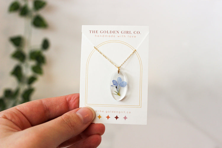 Pressed Flower Resin Necklace | Dainty Gold Necklace | Minimalist Gold Jewelry | Holiday Gift for Her | Small Floral Pendant Necklace