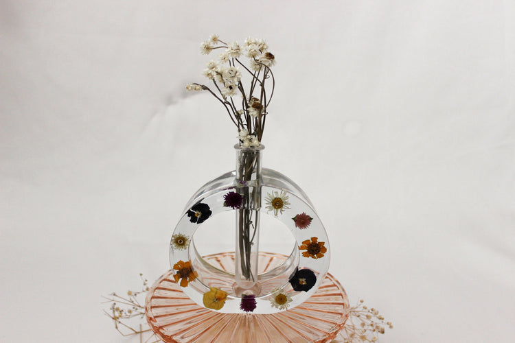 Resin Circle Propagation Station | Handmade Propagation Tube | Elegant Floral Bud Vase | Unique Home Decor | Pressed Flower Art