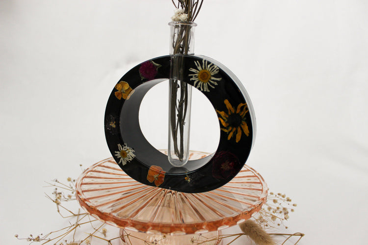 Black Circle Propagation Station | Handmade Propagation Tube | Elegant Floral Bud Vase | Unique Home Decor | Pressed Flower Art