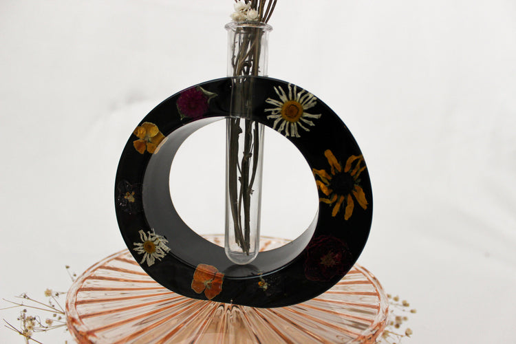 Black Circle Propagation Station | Handmade Propagation Tube | Elegant Floral Bud Vase | Unique Home Decor | Pressed Flower Art