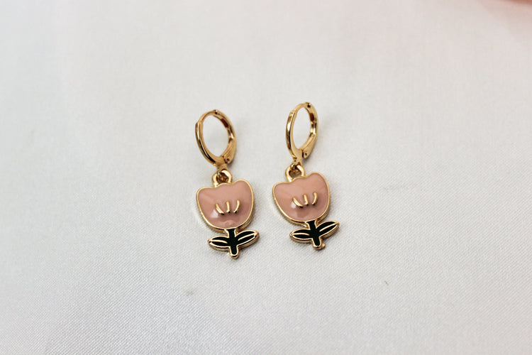 Flower Huggie Hoops | Pastel Flower Huggie Earrings | Floral Dangle Earrings | Gift for Her | Dainty Gold Filled Earring