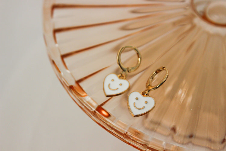 Happy Heart Huggie Hoops | Heart Shaped Huggie Earrings | Valentine Dangle Earrings | Gift for Her | Dainty Gold Filled Earring