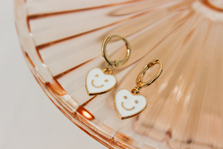 Happy Heart Huggie Hoops | Heart Shaped Huggie Earrings | Valentine Dangle Earrings | Gift for Her | Dainty Gold Filled Earring