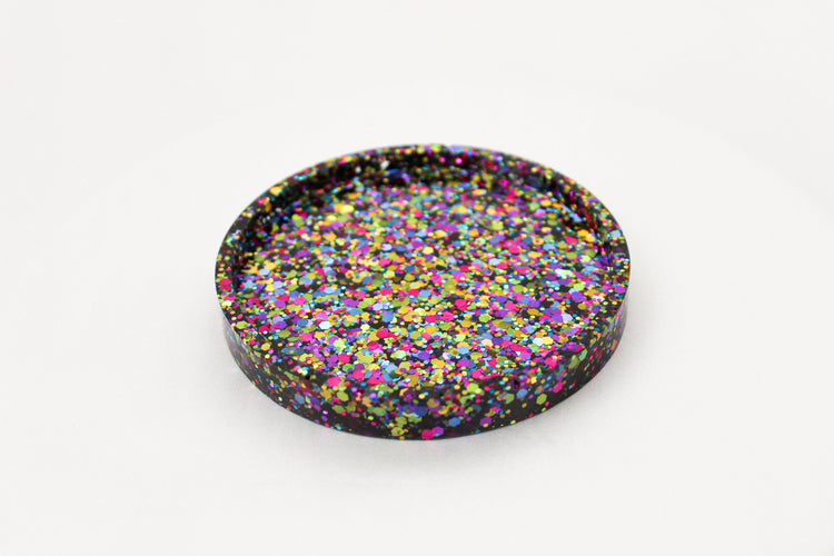 Single Glitter Resin Coaster | Party Time Circle Coaster | Home Decor | 90s Vibes Drink Coaster | Rainbow Glitter Coaster