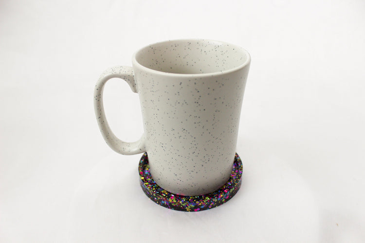 Single Glitter Resin Coaster | Party Time Circle Coaster | Home Decor | 90s Vibes Drink Coaster | Rainbow Glitter Coaster