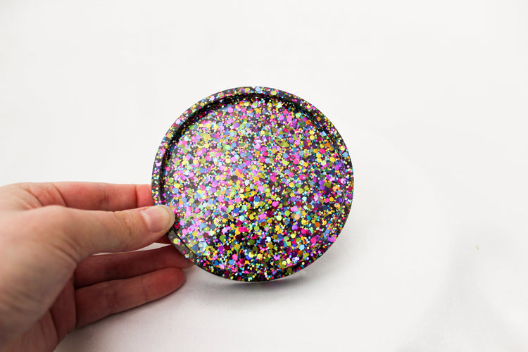 Single Glitter Resin Coaster | Party Time Circle Coaster | Home Decor | 90s Vibes Drink Coaster | Rainbow Glitter Coaster